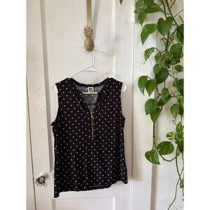 Anne Klein women’s size medium dark blue yellow polka dot blouse
